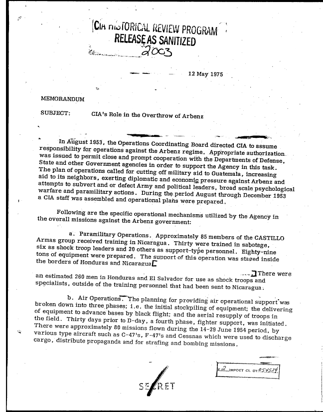 CIA-Arbenz-Guatemala overthrow docs 1 of 5